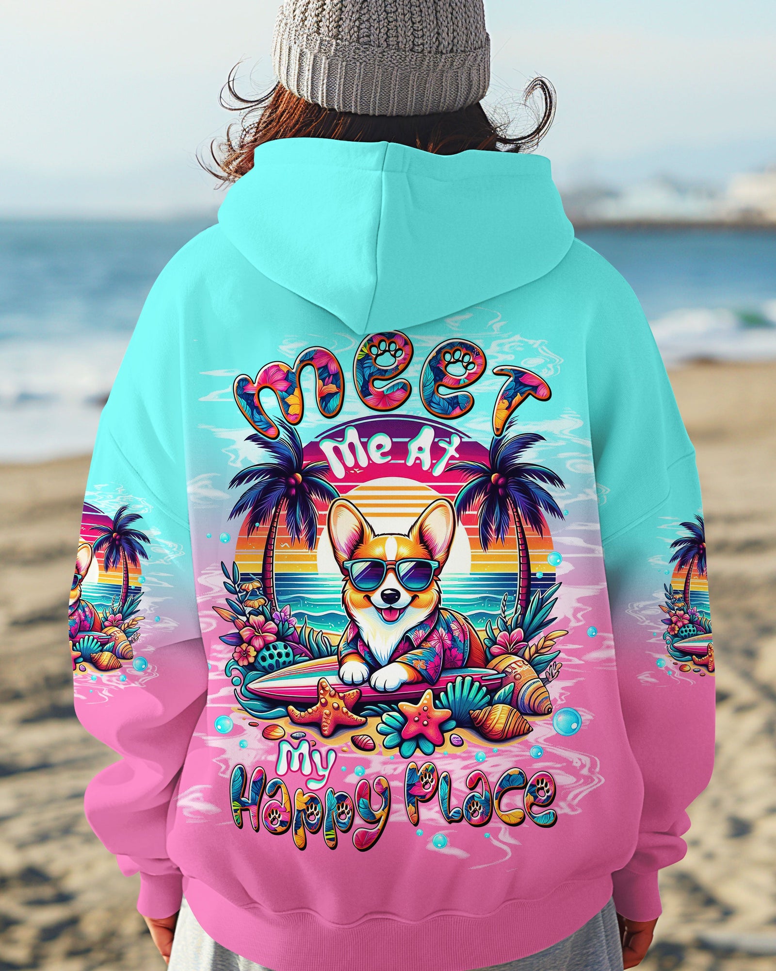 BLISSCORNERS MEET ME AT MY HAPPY PLACE DOG CORGI ALL OVER PRINT
