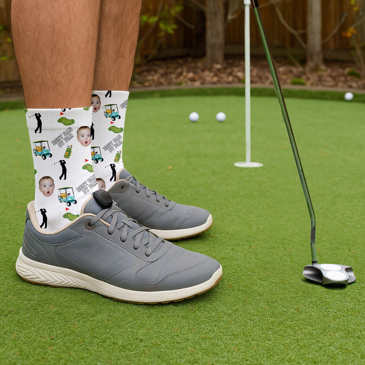 Blisscorners Best Dad By Par Custom Face Kids Photo, Custom Face Socks, Fun Socks For Men, Christmas Golf GiftLM2611