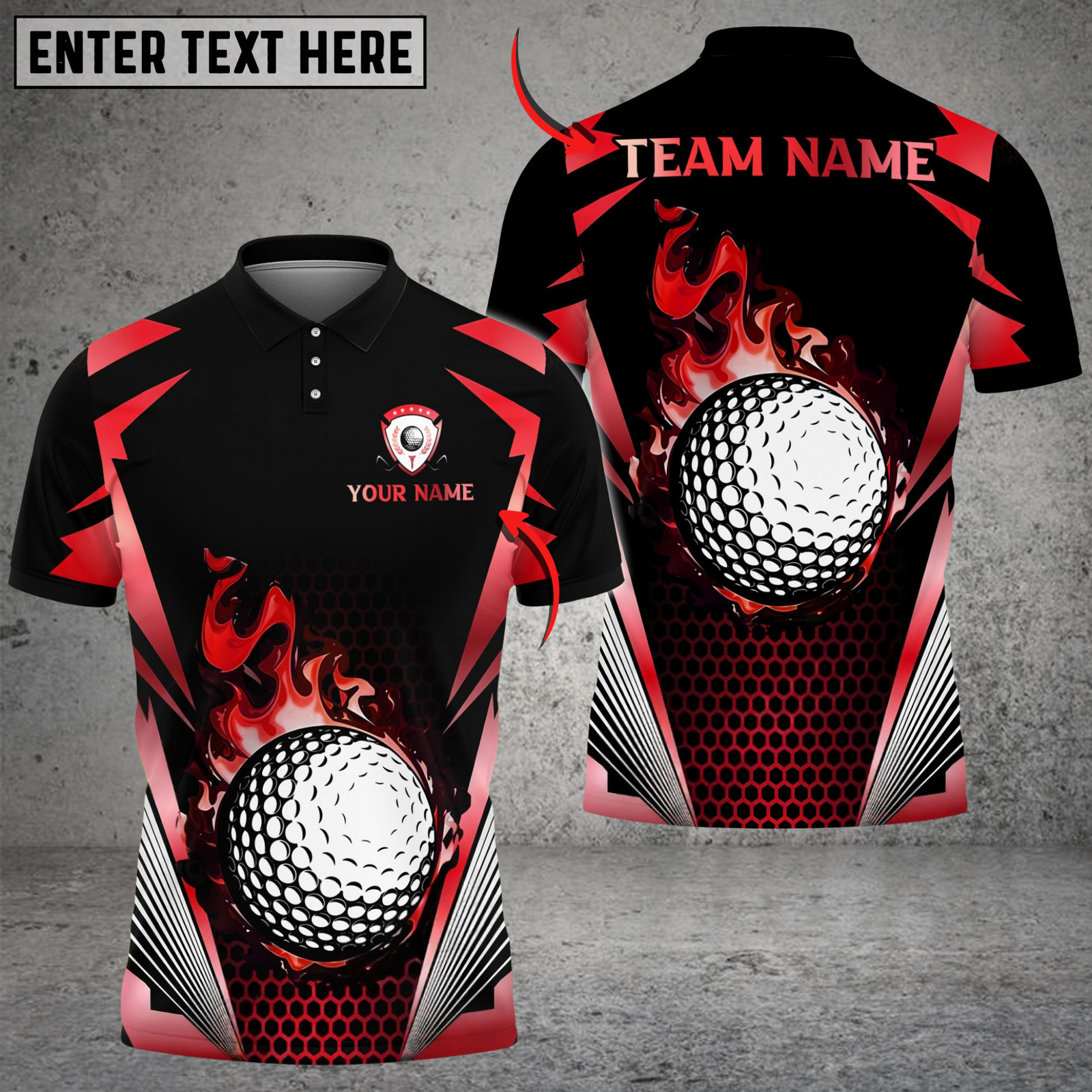 Blisscorners Blazing Fireball Golf Polo Shirt, Customized Name & Team Name 3D Shirts (4 Colors)