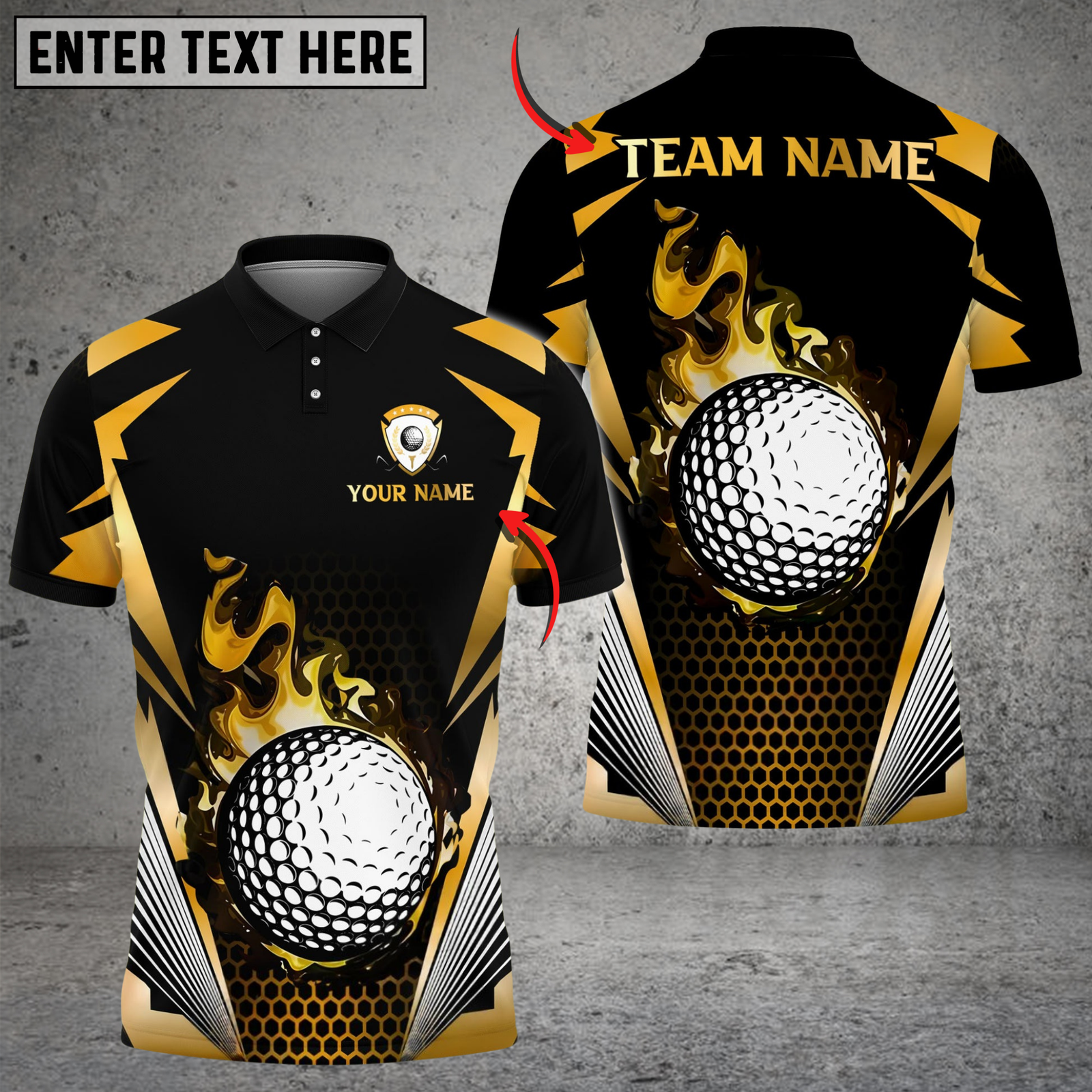 Blisscorners Blazing Fireball Golf Polo Shirt, Customized Name & Team Name 3D Shirts (4 Colors)