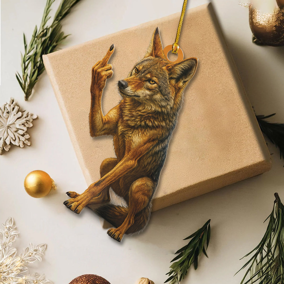 Blisscorners Personalized Funny Coyote Fukin' Finger Hunting Acrylic Christmas Ornament - Custom Gift for Hunters LM0411