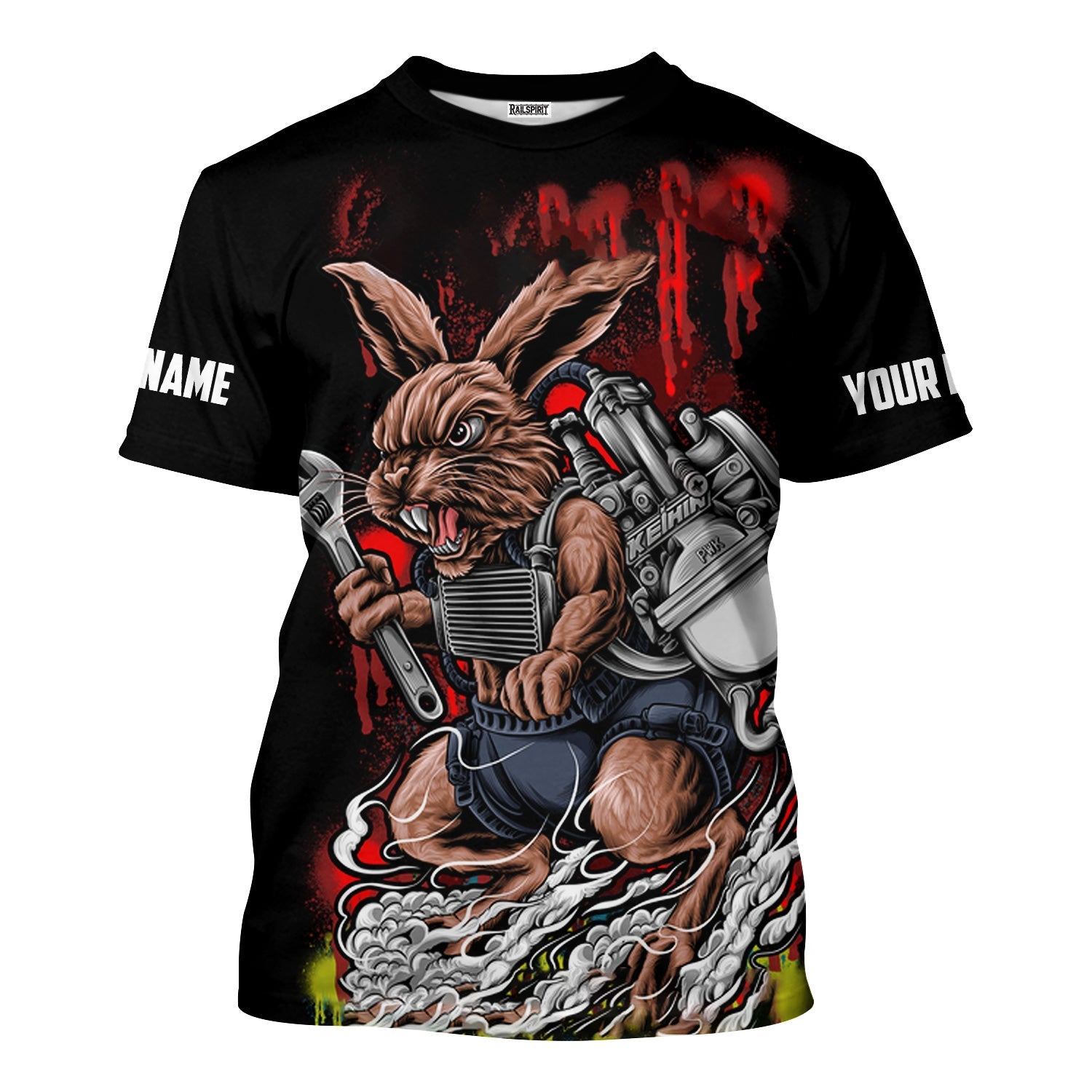 Blisscorners Custom Name Vintage Mechanic Rabbit Black Unisex Shirt All Over Print