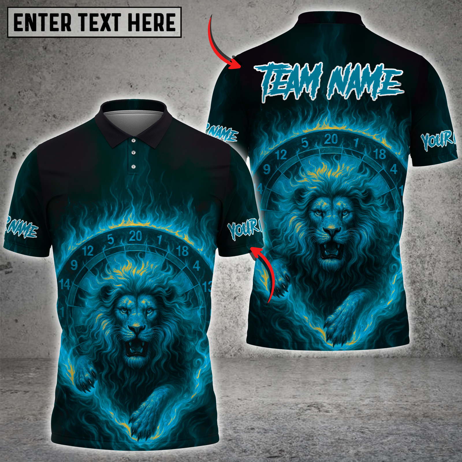 Blisscorners Darts Fire Lion Multicolor Customized Name, Team Name 3D Shirts