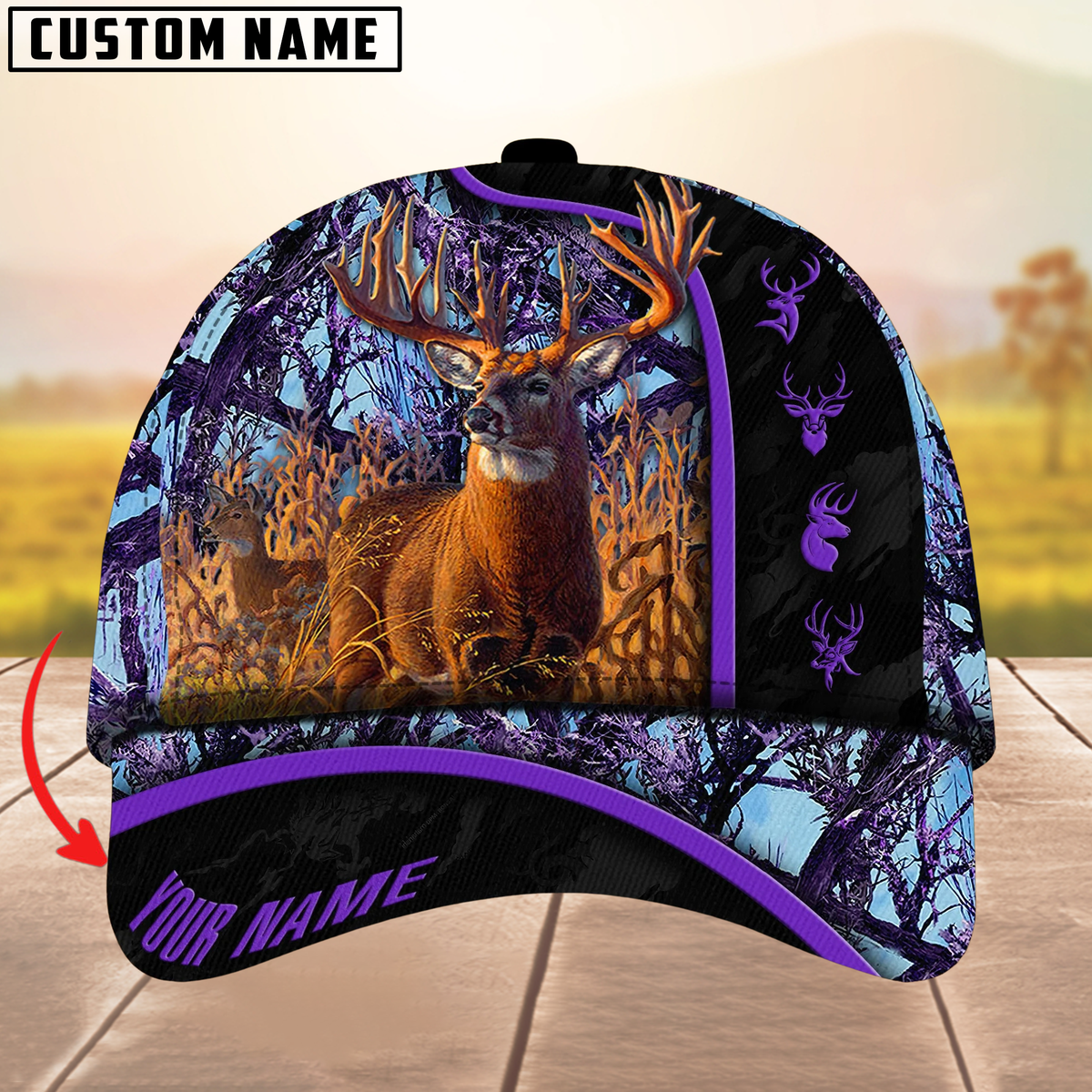 Blisscorners Premium Unique New Deer Hunting Camouflage Pattern Multicolor Personalized Name 3D Cap