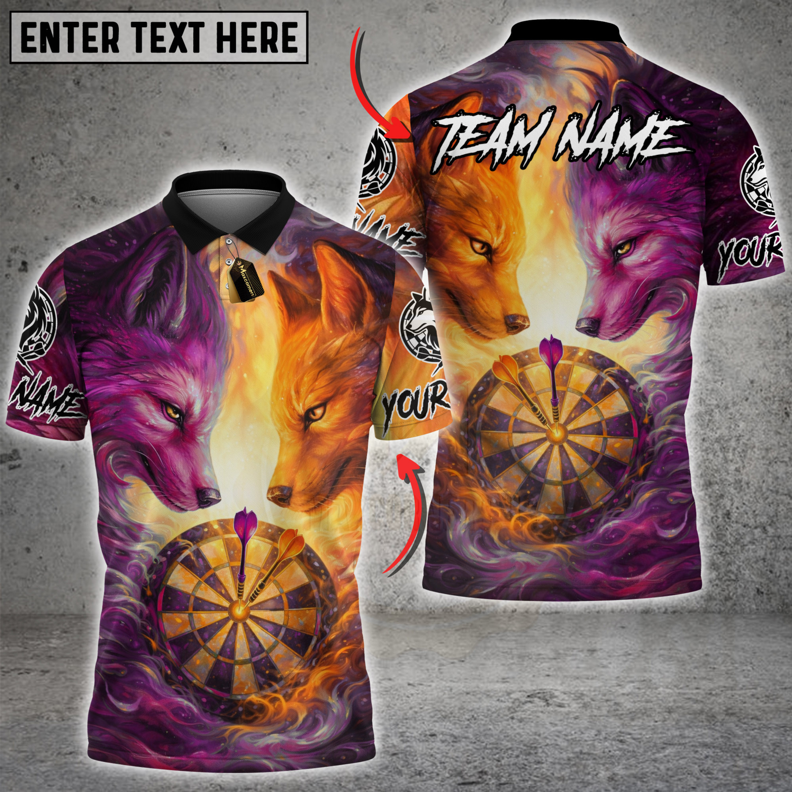 Blisscorners Darts Fire & Ice Dual Wolves Dartboard Fantasy Multicolor Customized Name, Team Name 3D Shirts