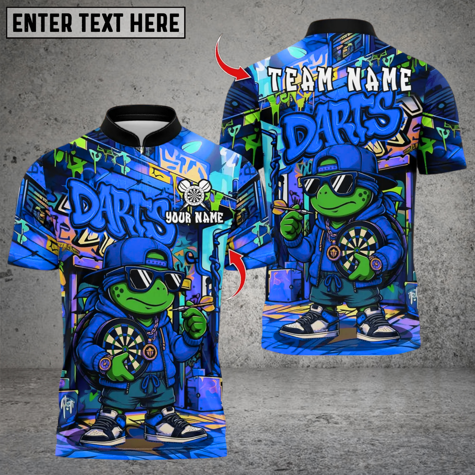 Blisscorners Darts Turtle Graffiti Streetwear Multicolor Customized Name, Team Name 3D Shirts