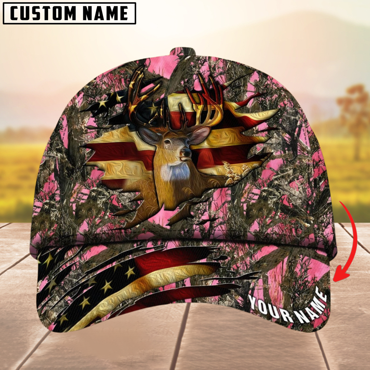 Blisscorners The Best Of Premium Cracked Flag Deer Hunting Camouflage Pattern Multicolor Personalized Name 3D Cap