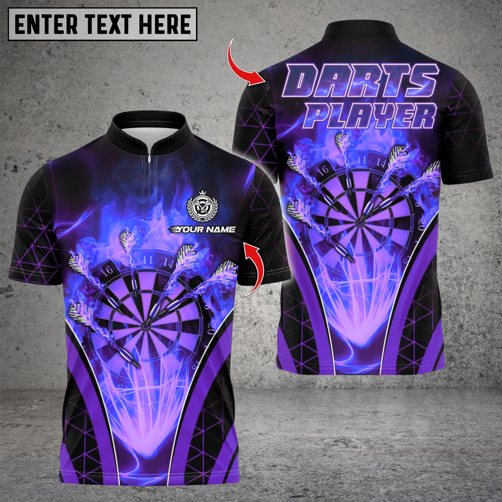 Blisscorners Personalized Name Dart Polo Shirt, Fire Darts Design ,Custom Team Shirt for Men, Gift for Darts Players