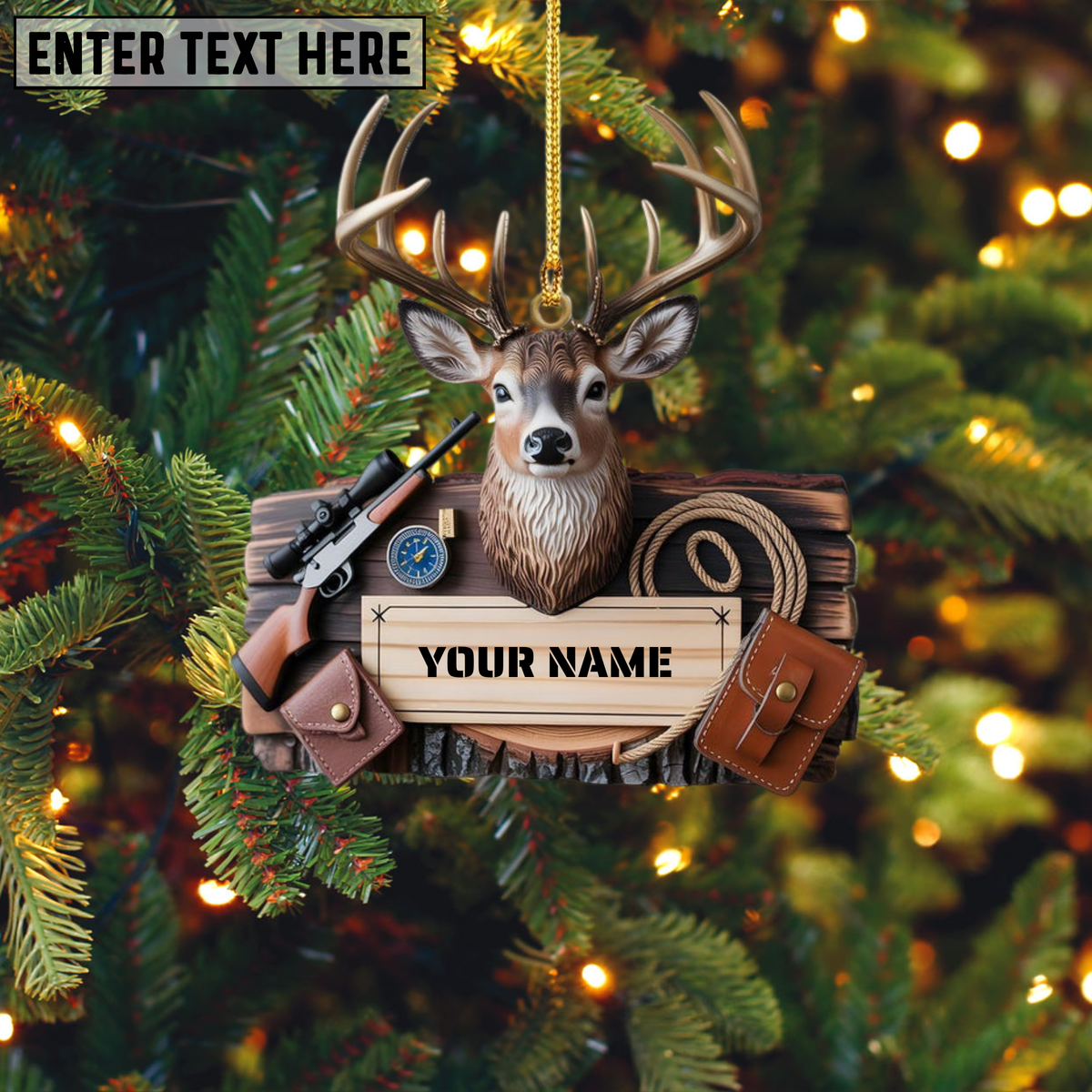 Blisscorners Custom Name Deer Hunter Ornament, Hunting Lover Christmas Gift