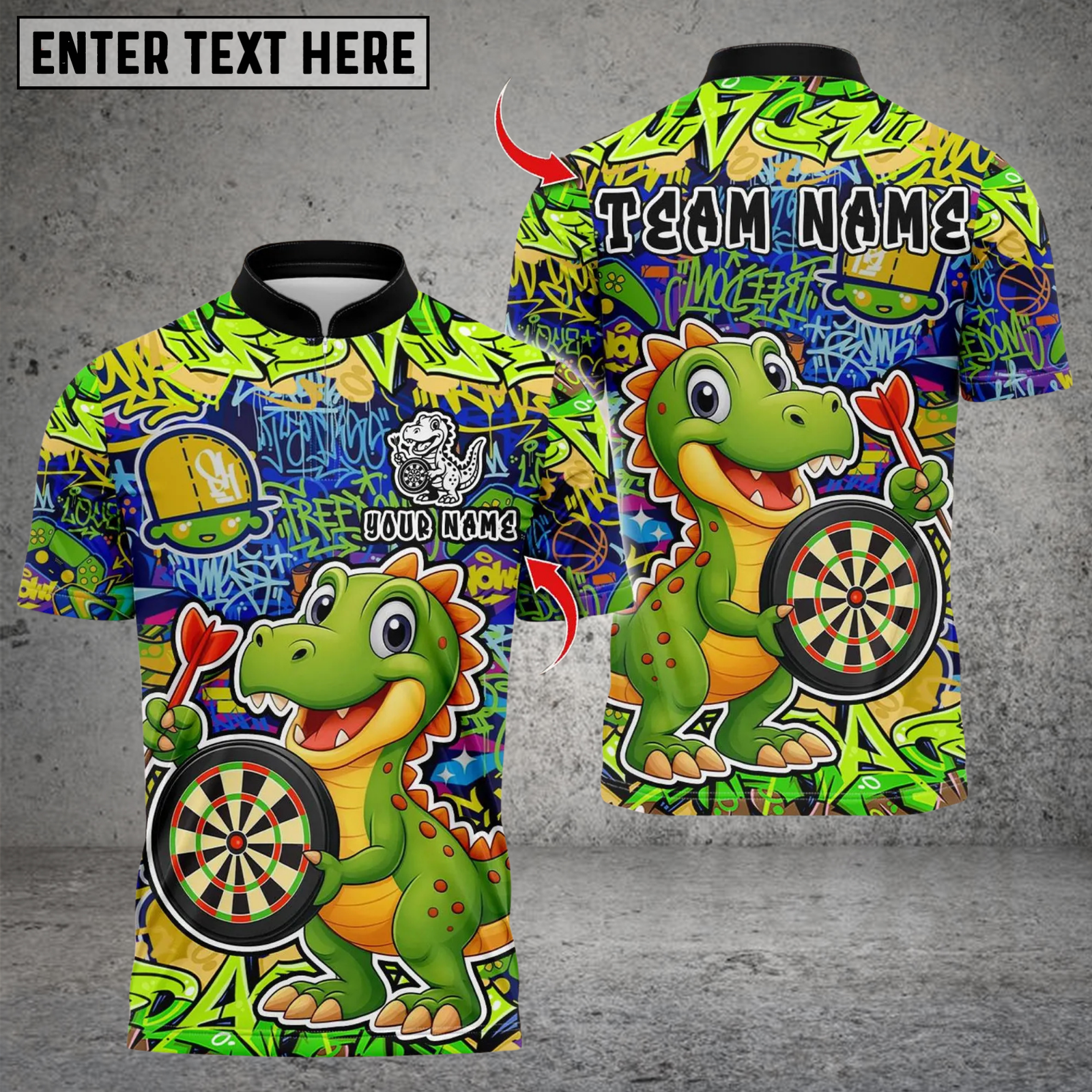 Blisscorners Darts Graffiti Cute Dinosaur Dartboard Multicolor Customized Name Team Name 3D Shirts