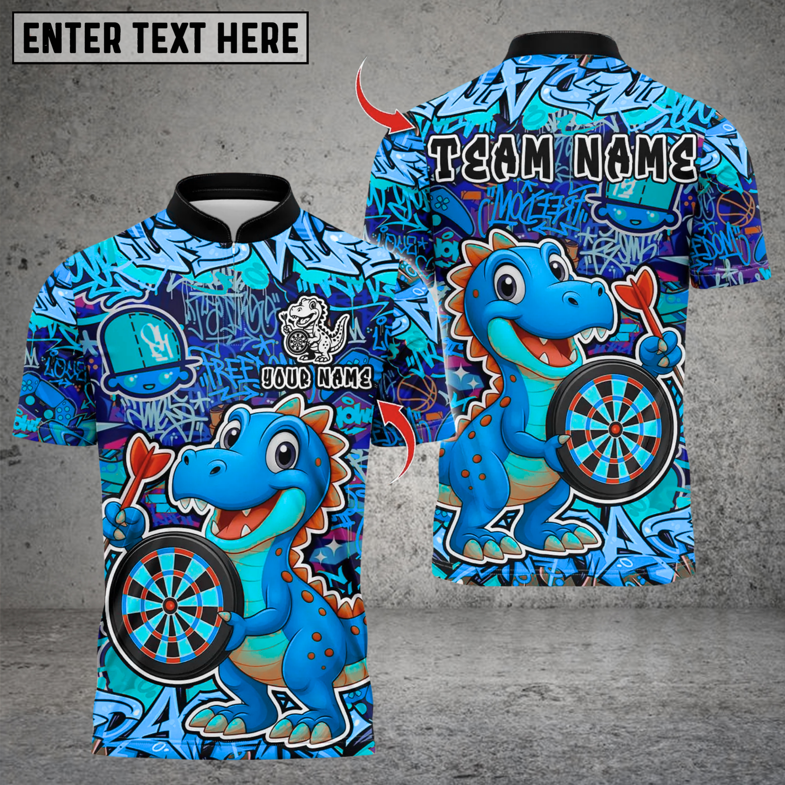 Blisscorners Darts Graffiti Cute Dinosaur Dartboard Multicolor Customized Name Team Name 3D Shirts