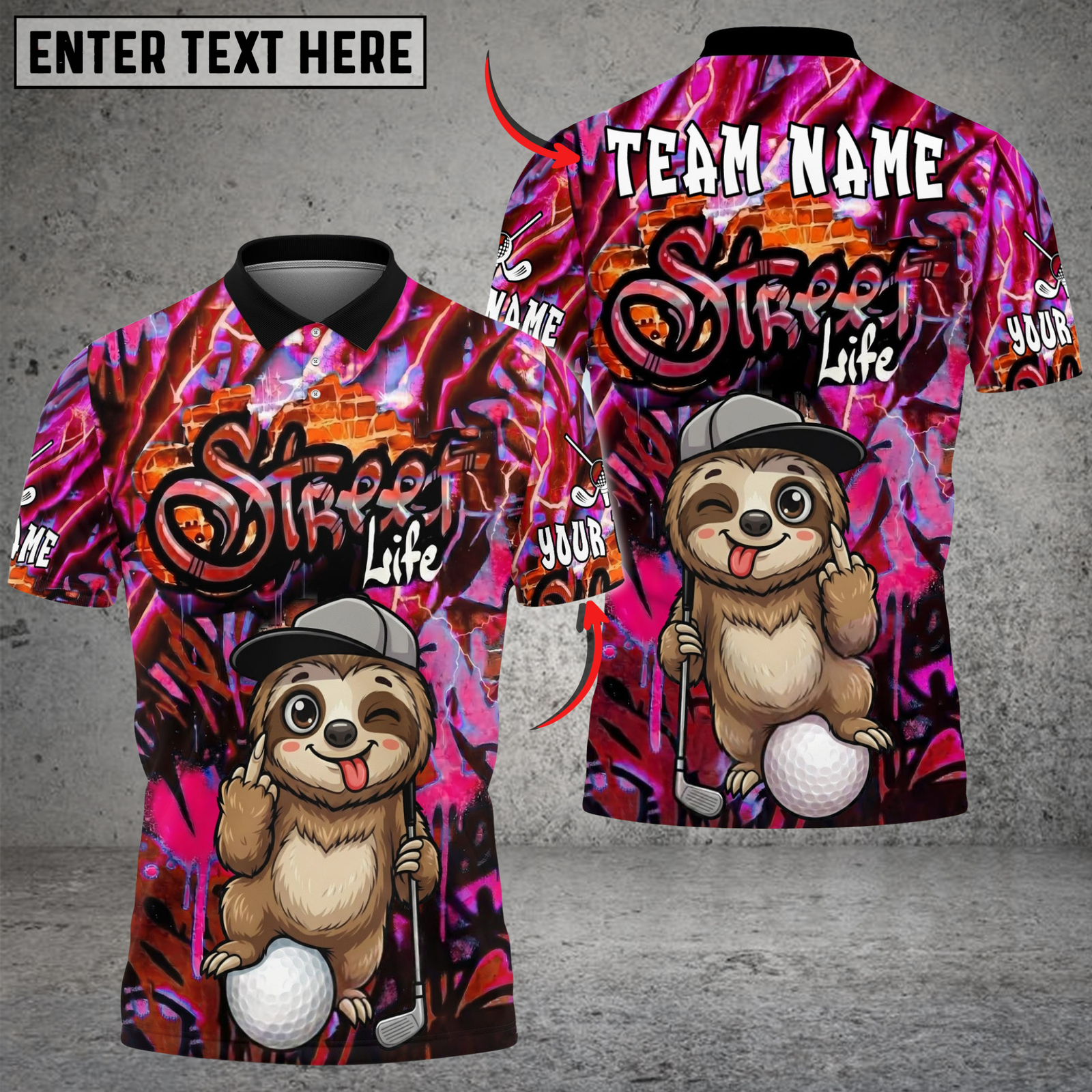 Blisscorners Sloth Street Golf Polo Shirt, Customized Name & Team Name 3D Shirts (4 Colors)