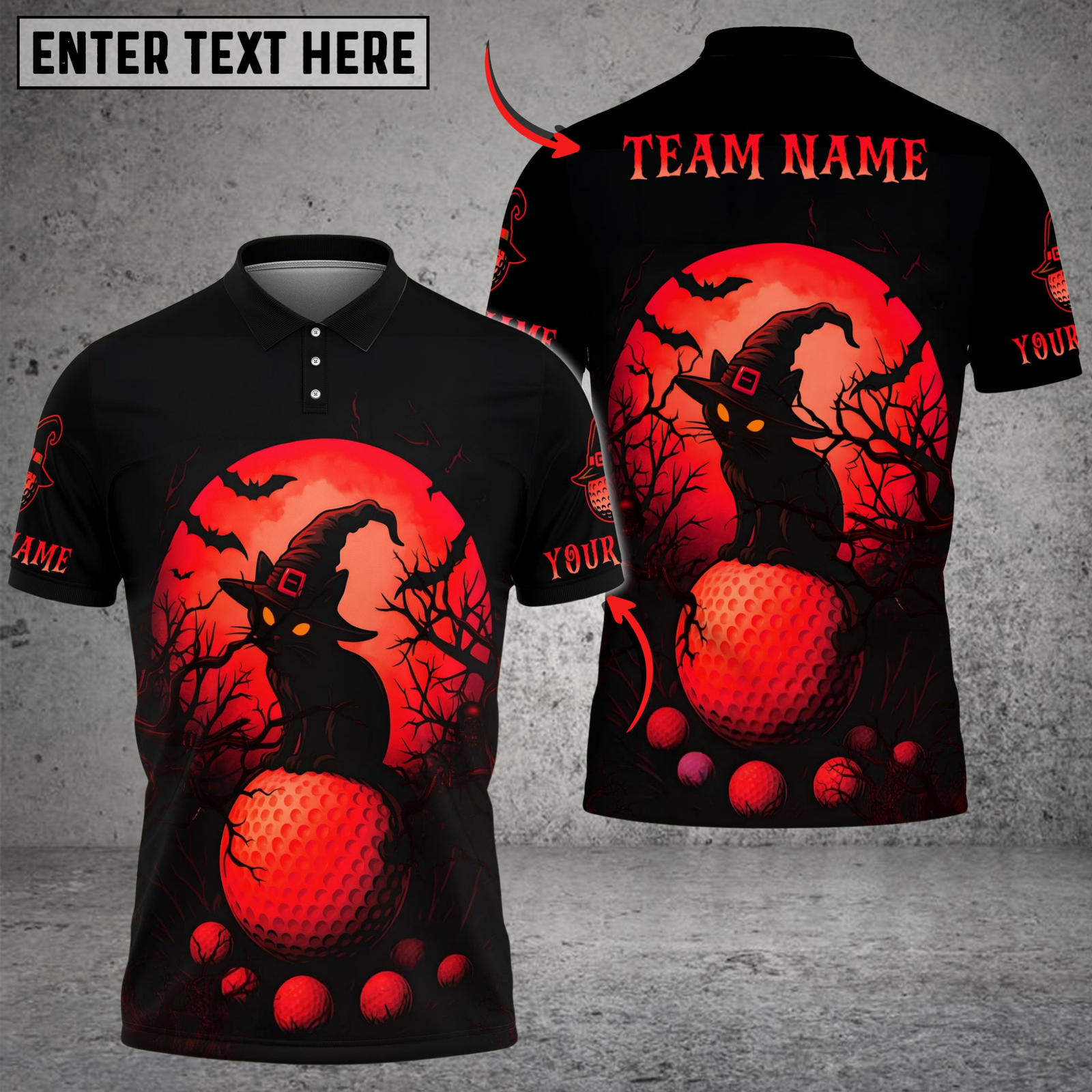 Blisscorners Golf Halloween Black Cat Multicolor Customized Name, Team Name 3D Shirts