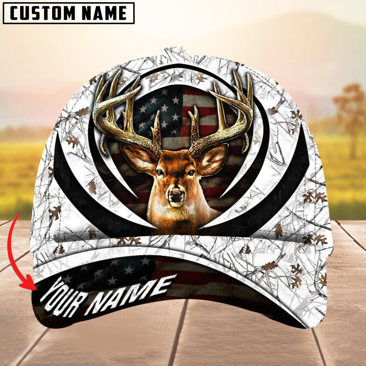 Blisscorners Premium The Best Of Flag Deer Arc Hunting Camouflage Pattern Multicolor Personalized Name 3D Cap