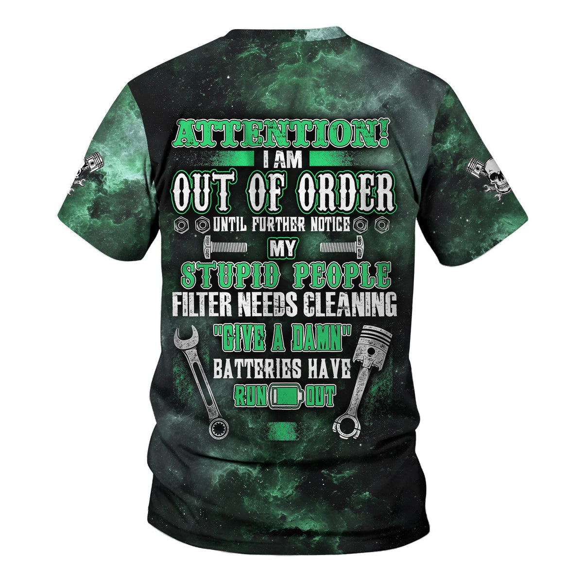 Blisscorners Attention Out of Order Funny Mechanic Shirt, Stupid People Cleaner Quote Graphic Shirt, Gift for Auto Enthusiasts & Mechanics