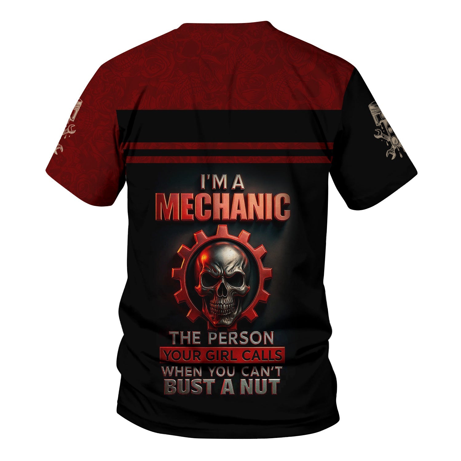 Blisscorners Personalized T-Shirt I'm A Mechanic The Person Your Girl Calls When You Can't Bust A Nut Skull Style Shirt For Mechanics