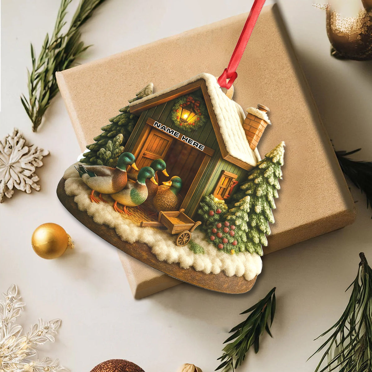 Blisscorners Personalized Acrylic Mallard Duck Family Christmas Ornament - Rustic Holiday Cabin Decor for Nature & Wildlife Lovers LM0110