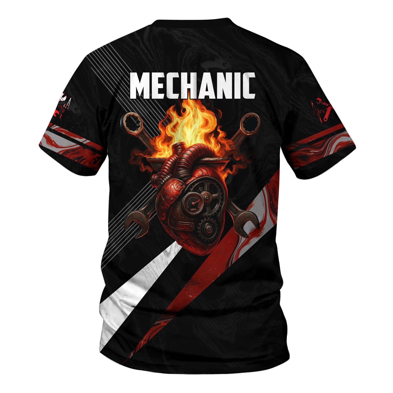 Blisscorners Custom Name Mechanic Shirt Mechanic Heart Fire Printed Mechanic T Shirt
