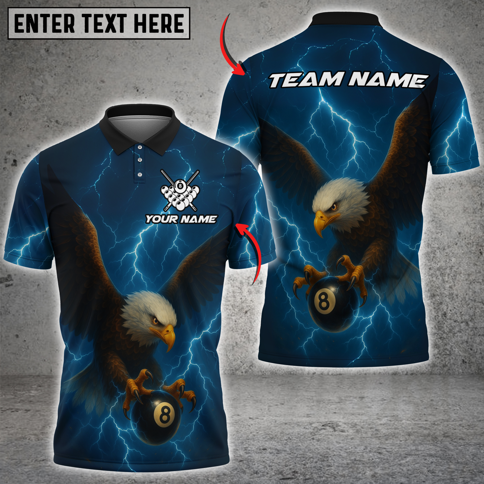 Blisscorners Billiard Eagle Power 8-Ball Pool Multicolor Customized Name, Team Name 3D Shirts