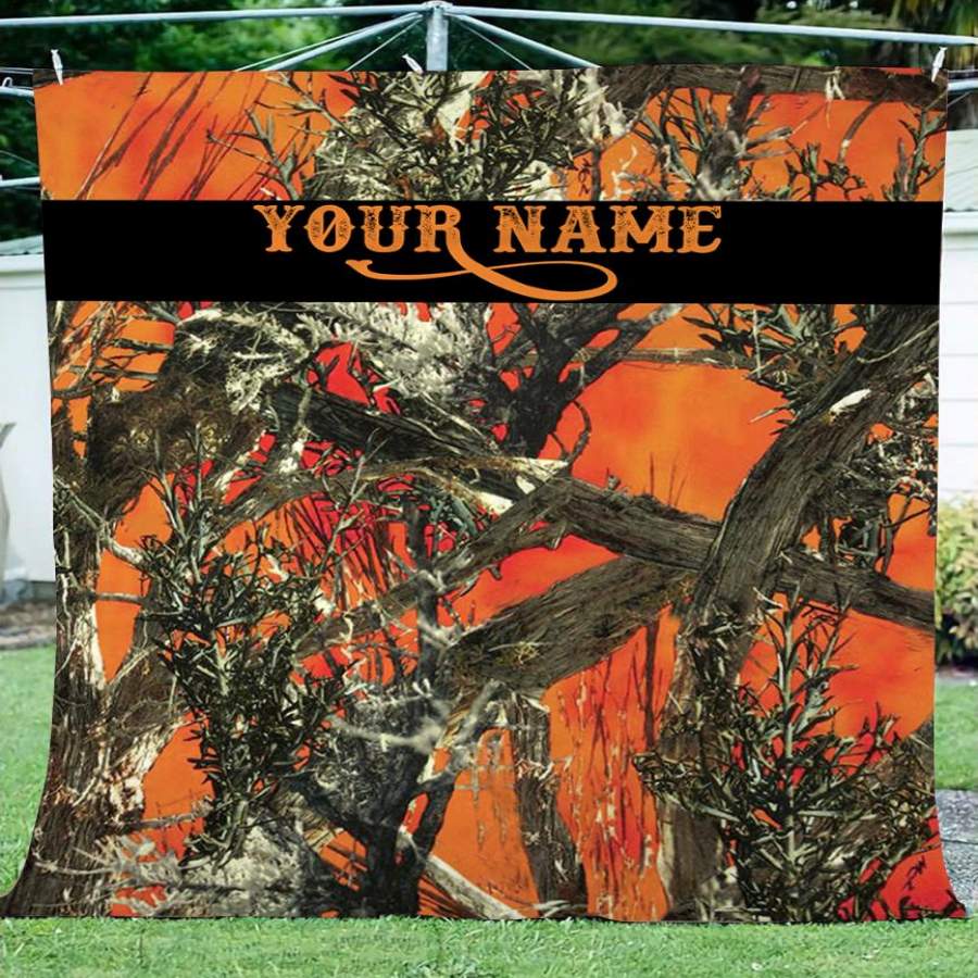 Blisscorners Custom Name Hunting Orange Muddy Camo For Hunters Blanket