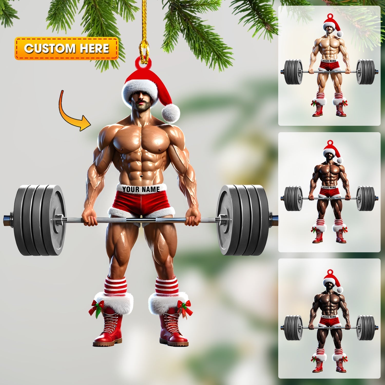 Blisscorners Weightlifter Santa Christmas Ornament, Personalized Ornament2D Flat LM2211