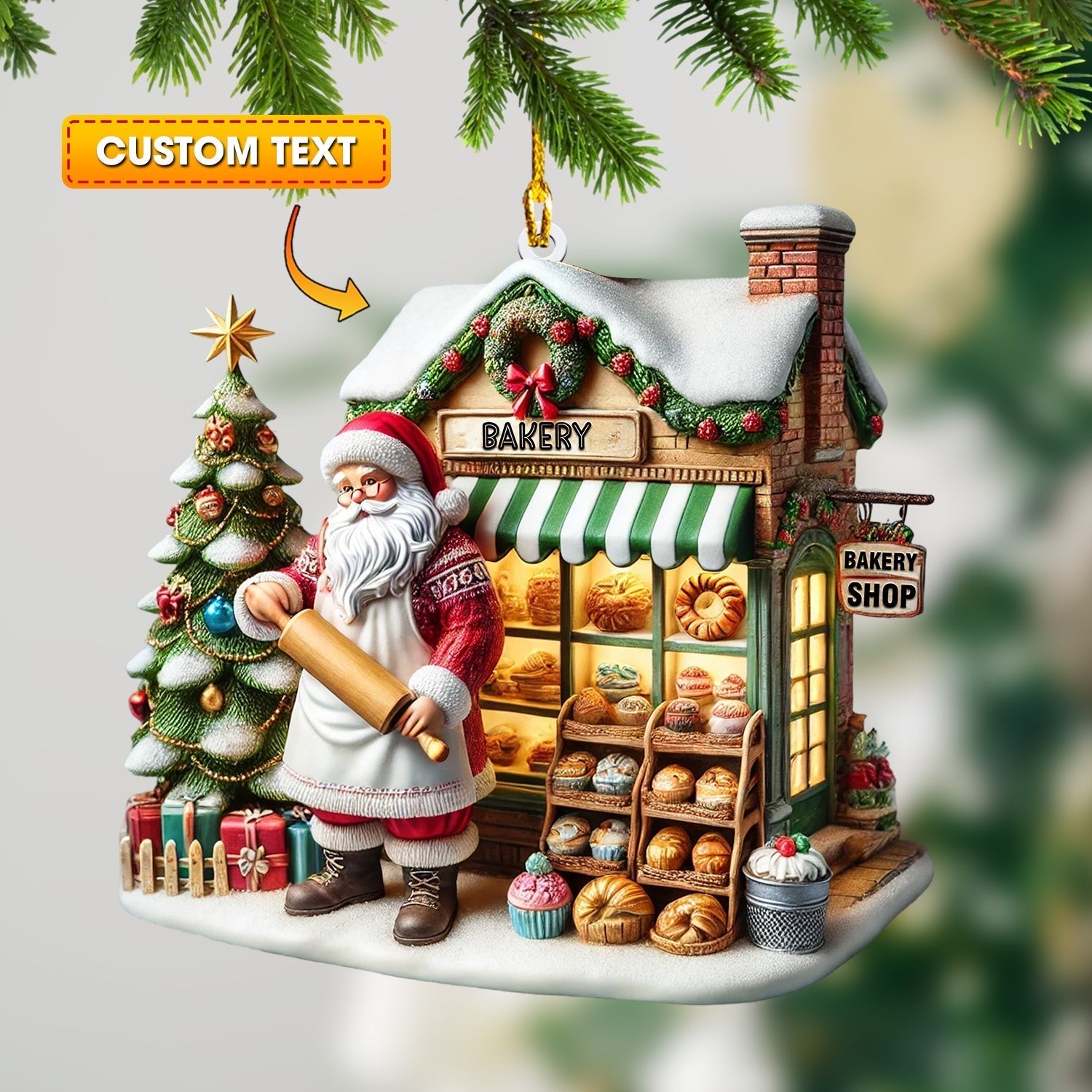 Blisscorners Santa Shop Home Decor Christmas Ornament, Personalized Ornament2D Flat LM2211