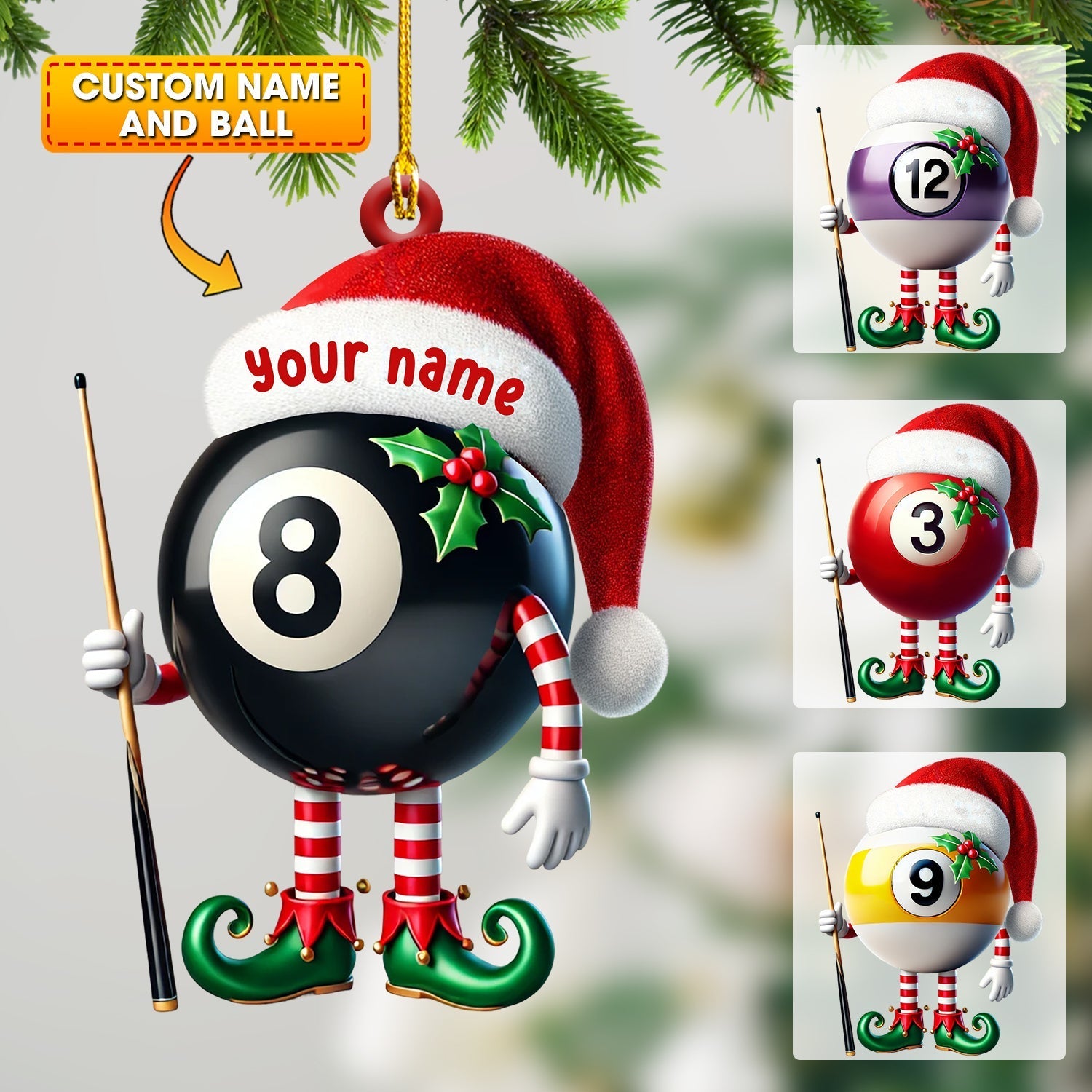 Blisscorners Billiard Santa Ball Christmas Ornament, Personalized Ornament2D Flat LM2211