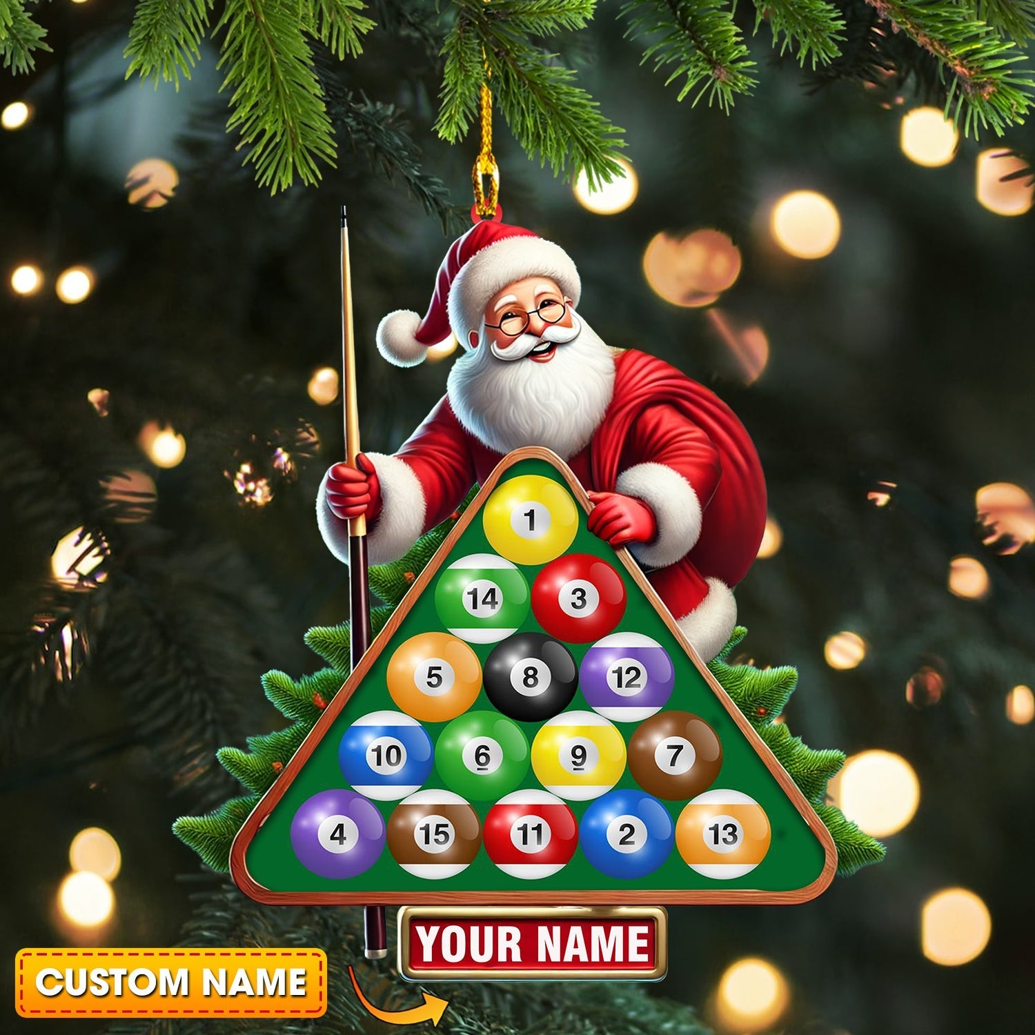 Blisscorners Billiard Santa Christmas Ornament, Personalized Ornament2D Flat LM2211