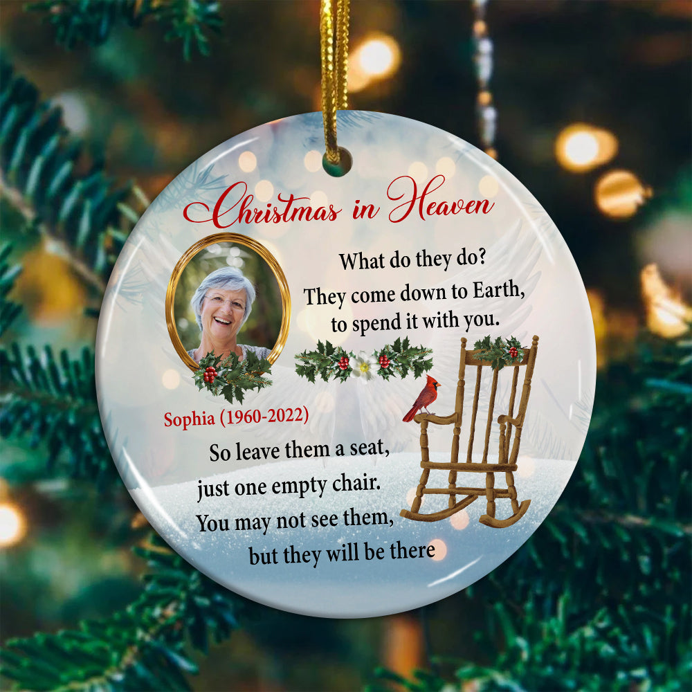 Blisscorners Christmas In Heaven , Custom Photo And Text- Personalized Ceramic Ornament - Gift For Christmas, Gift For Family, Memorial Gift2D Flat LM2111