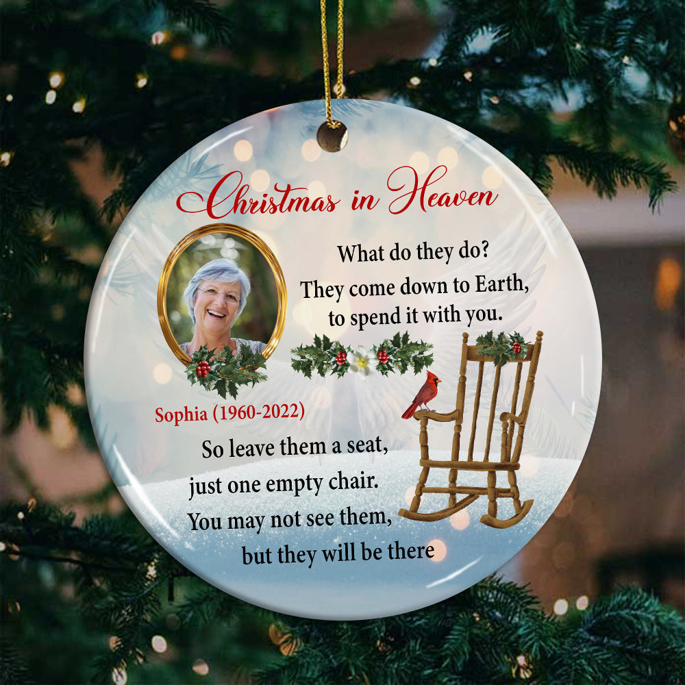 Blisscorners Christmas In Heaven , Custom Photo And Text- Personalized Ceramic Ornament - Gift For Christmas, Gift For Family, Memorial Gift2D Flat LM2111
