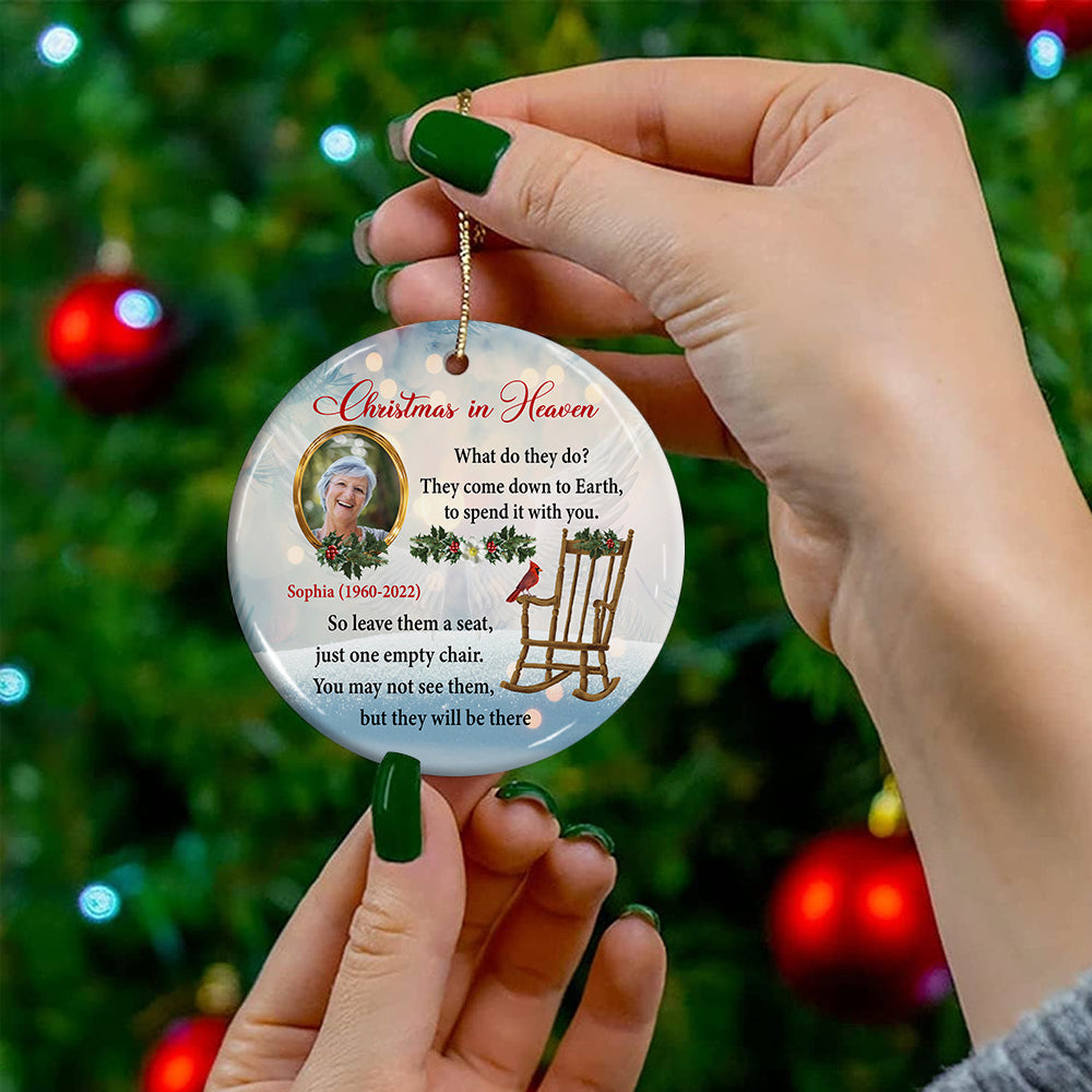 Blisscorners Christmas In Heaven , Custom Photo And Text- Personalized Ceramic Ornament - Gift For Christmas, Gift For Family, Memorial Gift2D Flat LM2111