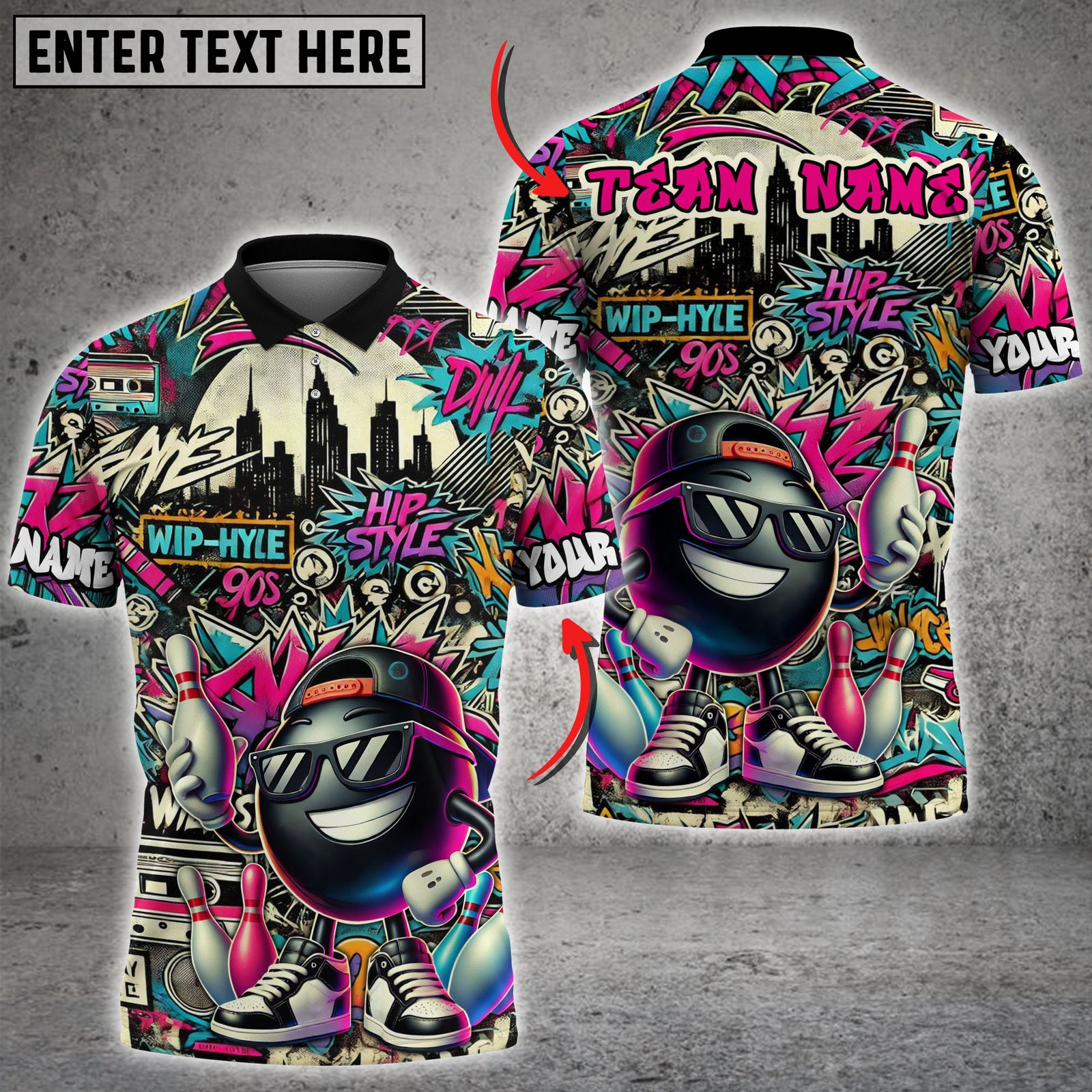 Blisscorners Bowling Graffiti Funny Ball Street Style Multicolor Customized Name, Team Name 3D Shirts