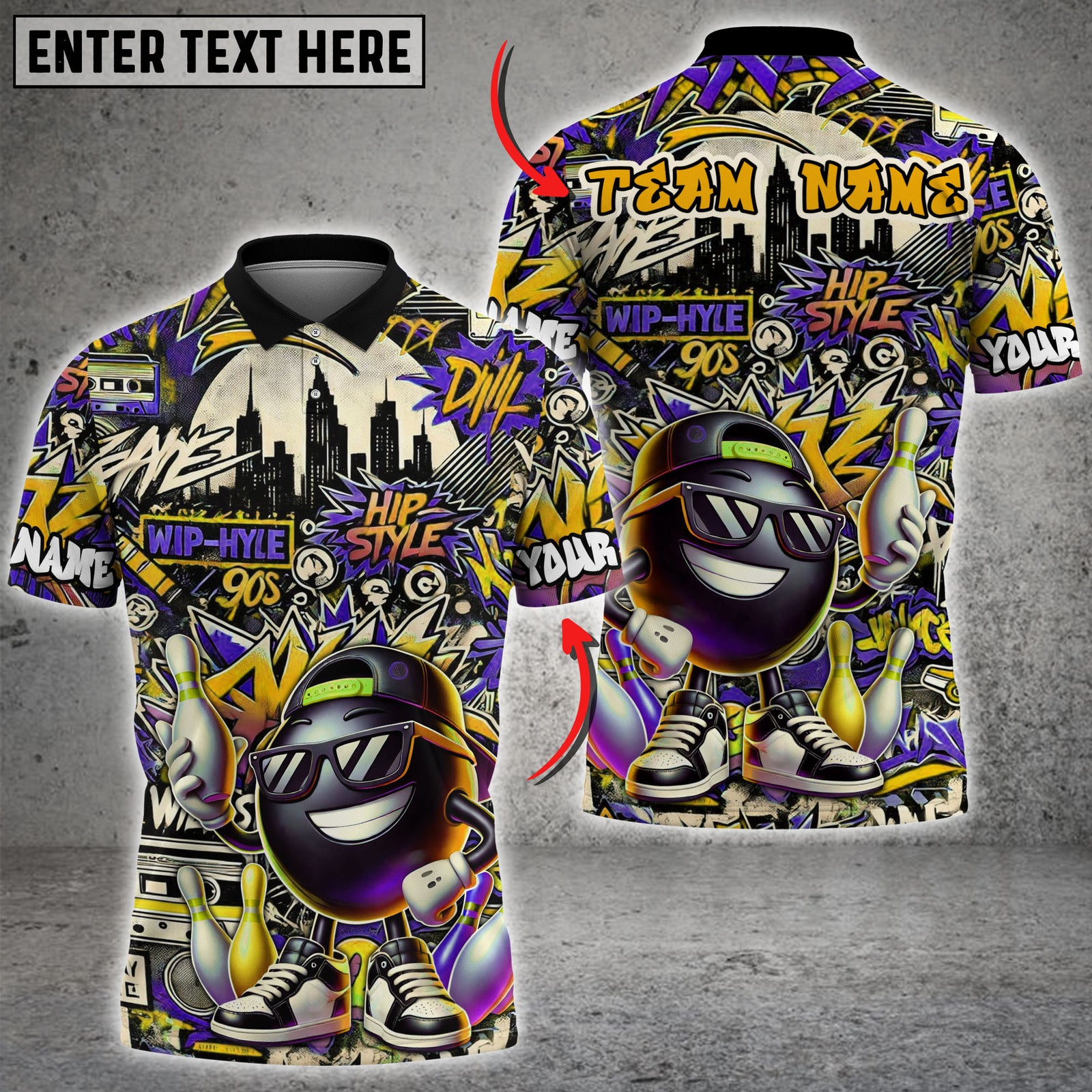 Blisscorners Bowling Graffiti Funny Ball Street Style Multicolor Customized Name, Team Name 3D Shirts