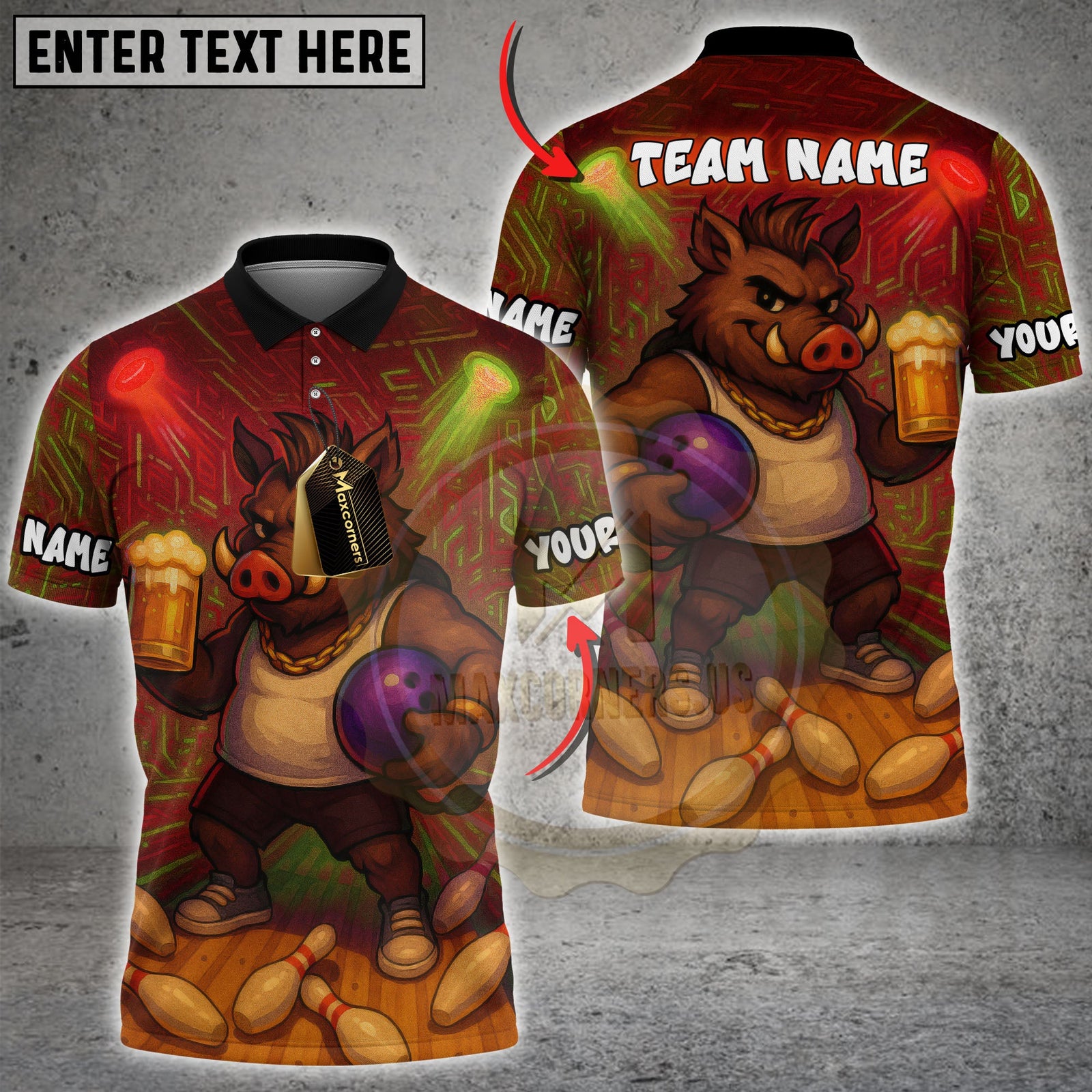 Blisscorners Beer Boar Bowling Champion Multicolor Customized Name, Team Name 3D Shirts