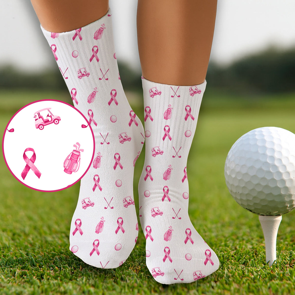 Blisscorners Breast Cancer Pink Ribbon Golf Socks, Christmas Golf Gift, Gifts For Golf Lovers, Golfing ApparelLM2611