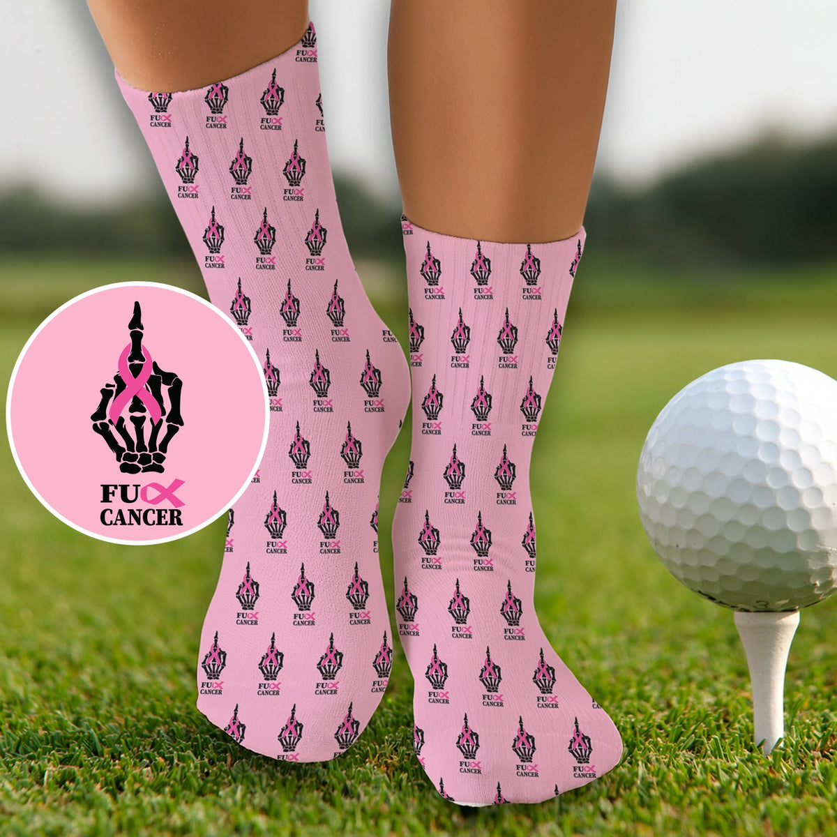 Blisscorners Breast Cancer Funny Skeleton Pink Golf Socks, Christmas Golf Gift, Golfing ApparelLM2611