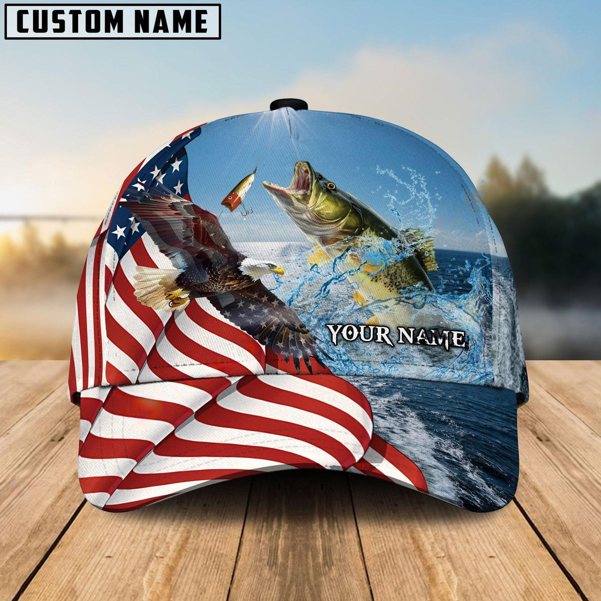 Blisscorners Eagle Flag Walleyes Fishing Customized Name Classic 3D Cap