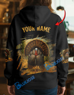 Blisscorners Black Turkey Hunter Personalized Name Hoodie For Hunting Lover
