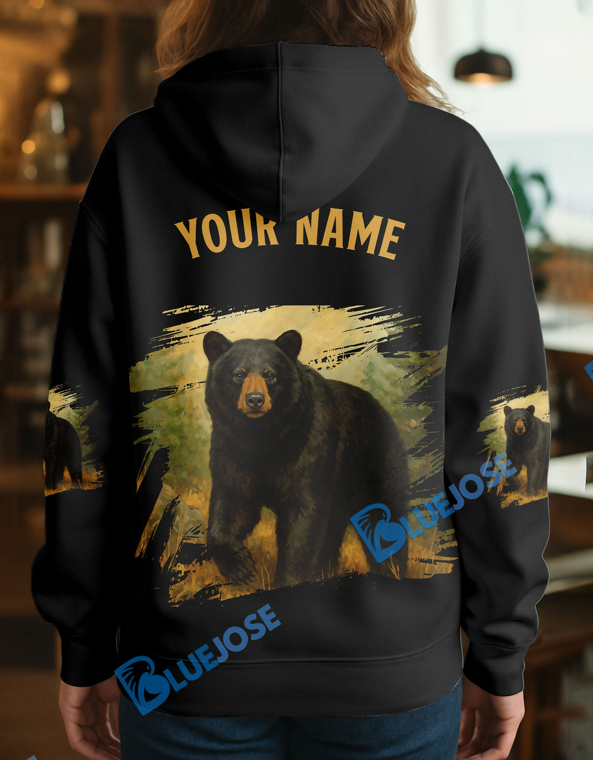 Blisscorners Black Bear Hunter Personalized Name Hoodie For Hunting Lover