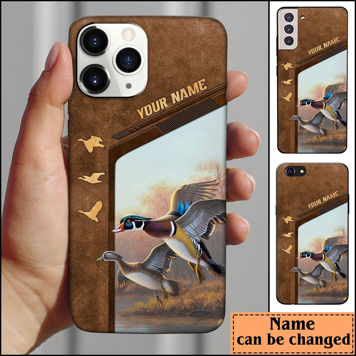 Blisscorners Duck Hunting Premium Brown Pattern Personalized Name Phone Case LM0912
