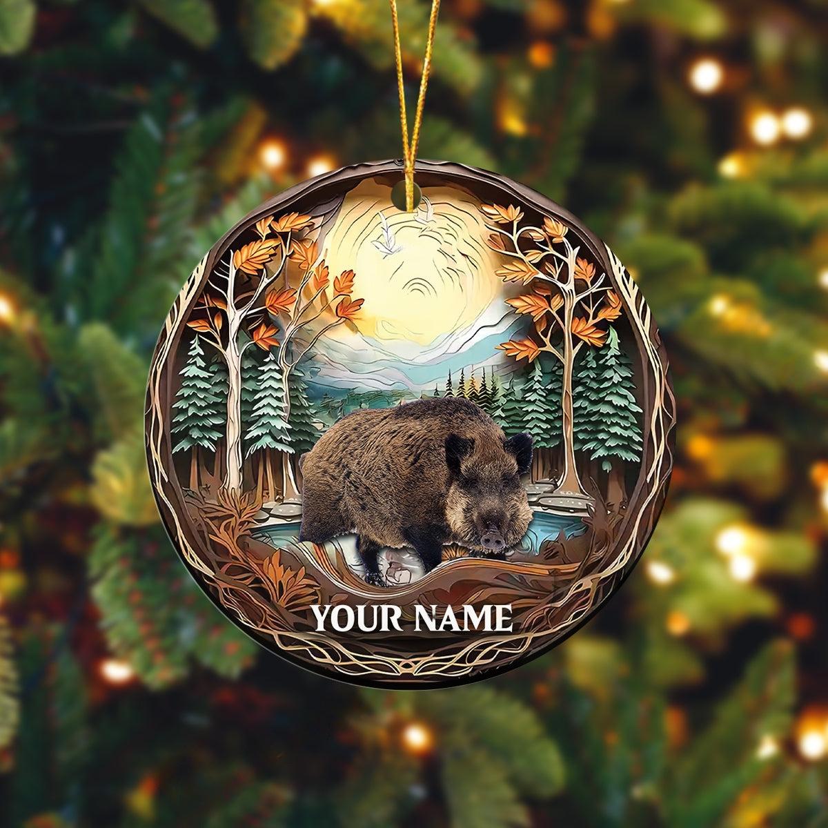 Blisscorners Boar Hunting Customized Name Acrylic Orrnament