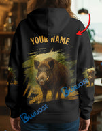 Blisscorners Black Boar Hunter Personalized Name Hoodie For Hunting Lover