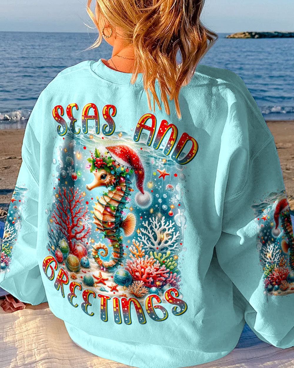 BLISSCORNERS SEAS AND GREETINGS SEAHORSE CHRISTMAS ALL OVER PRINT