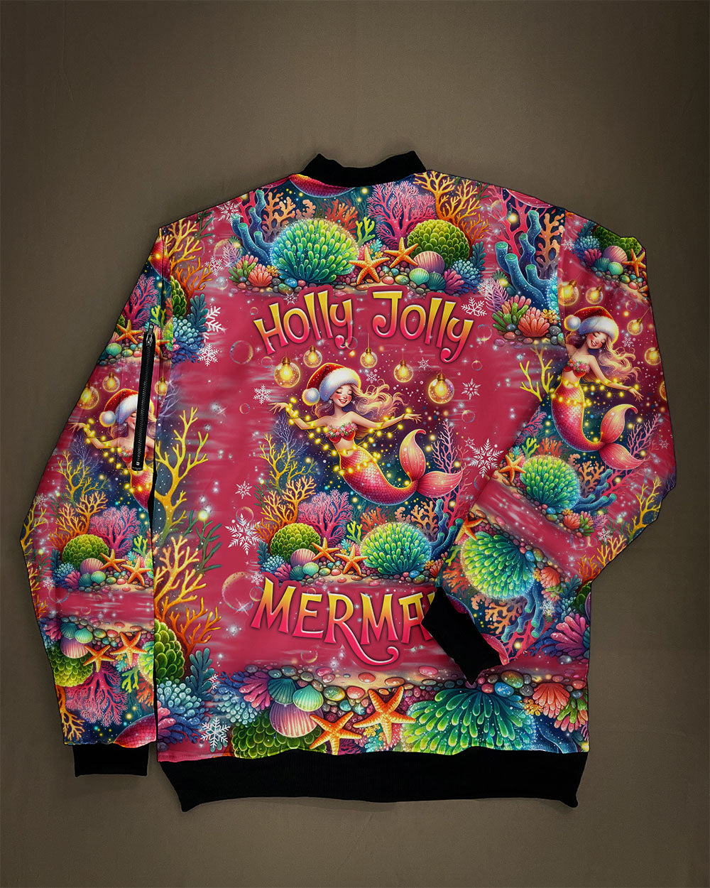 BLISSCORNERS HOLLY JOLLY MERMAID CHRISTMAS BOMBER JACKET