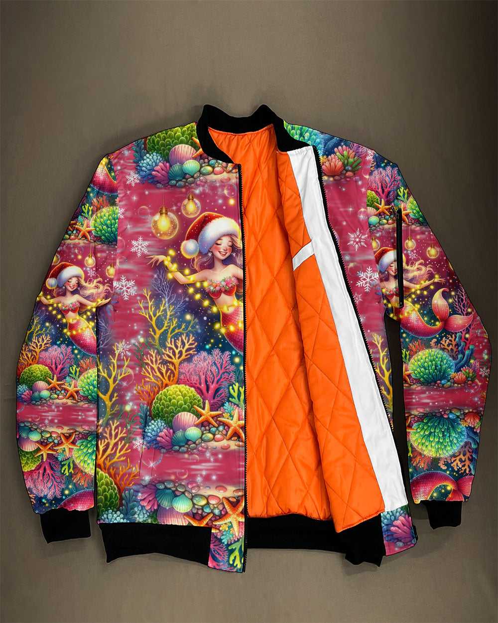 BLISSCORNERS HOLLY JOLLY MERMAID CHRISTMAS BOMBER JACKET