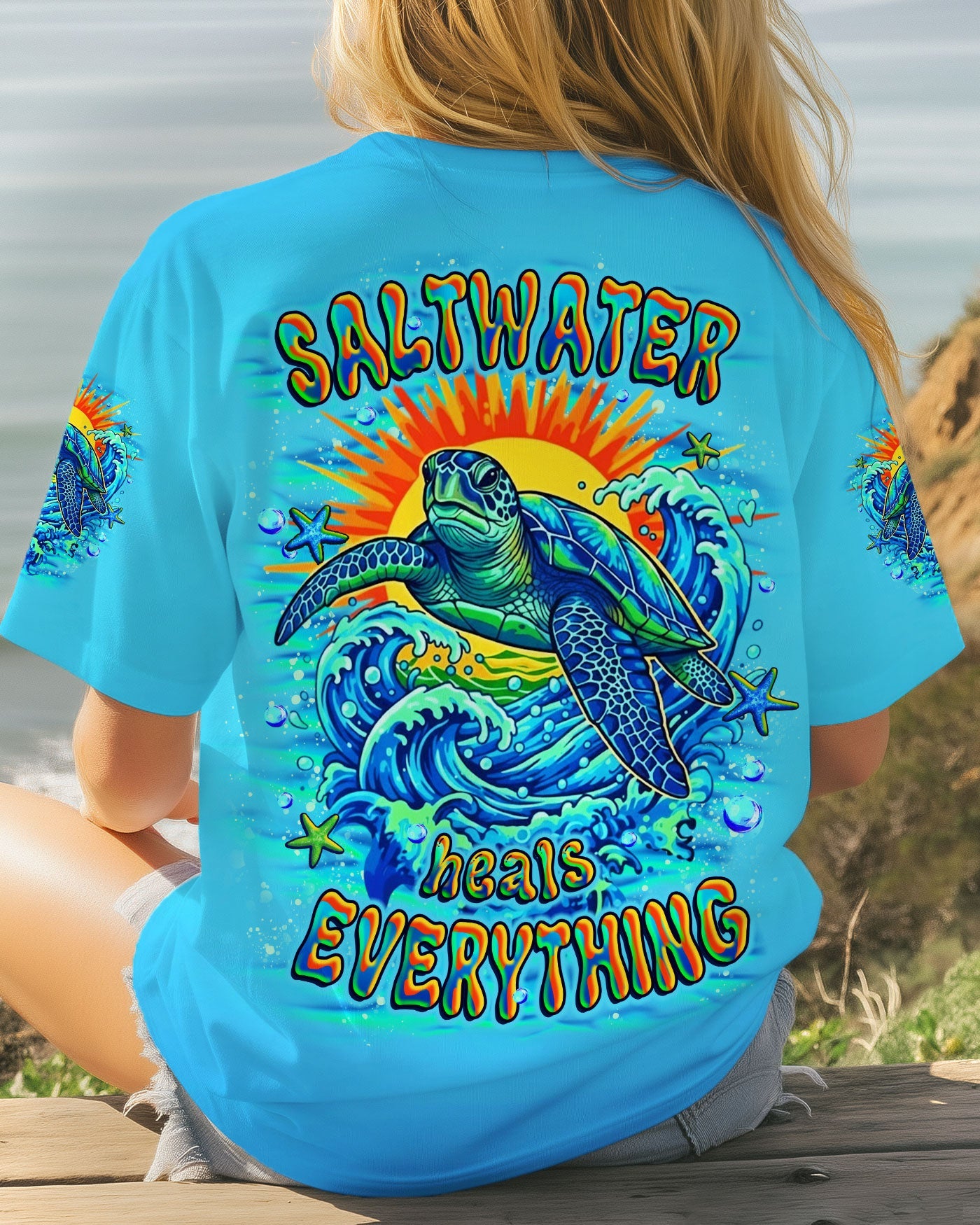 BLISSCORNERS SALTWATER HEALS EVERYTHING TURTLE ALL OVER PRINT