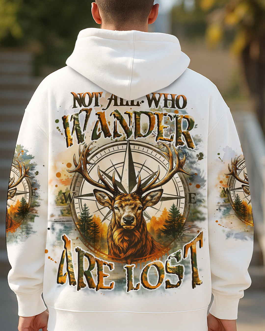BLISSCORNERS NOT ALL WHO WANDER ARE LOST DEER COMPASS ALL OVER PRINT