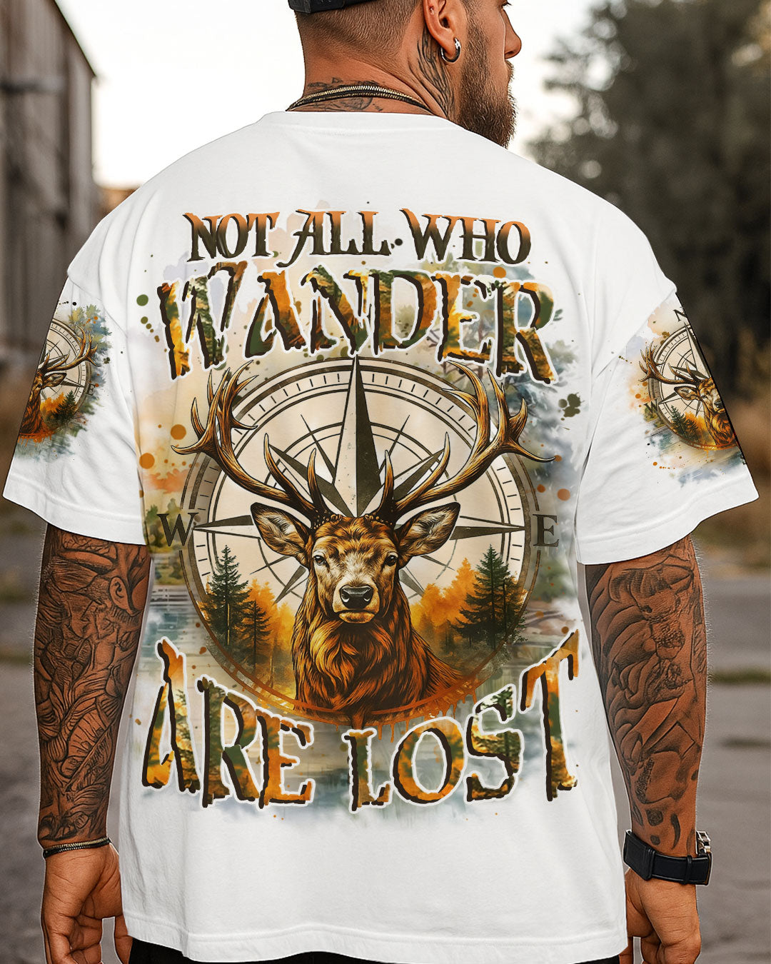 BLISSCORNERS NOT ALL WHO WANDER ARE LOST DEER COMPASS ALL OVER PRINT