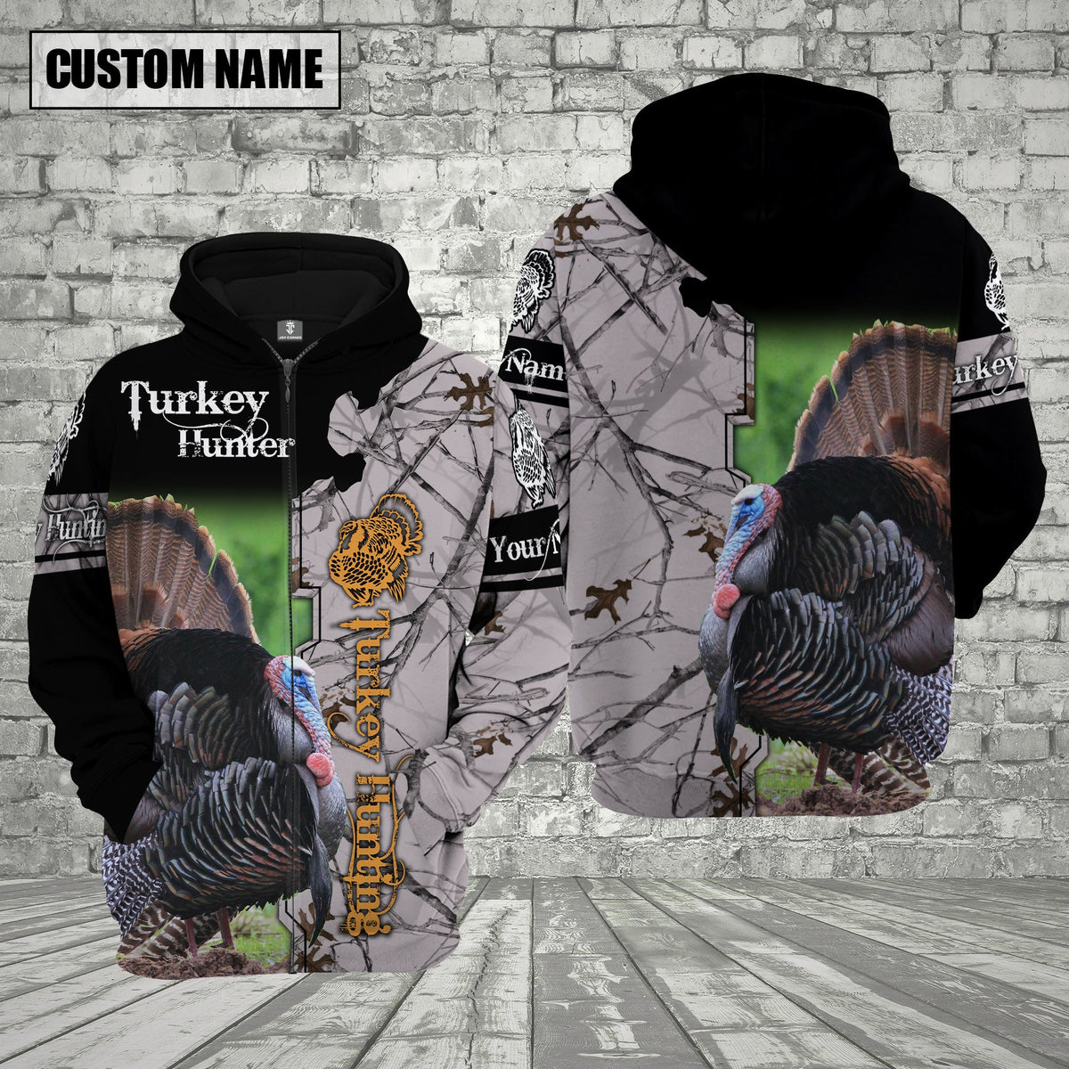 Blisscorners Turkey Hunting Premium White Pattern Personalized Name 3D Shirt