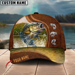 Blisscorners Personalized Large Mouth Bass Fishing Water Leather Pattern Classic 3D Cap